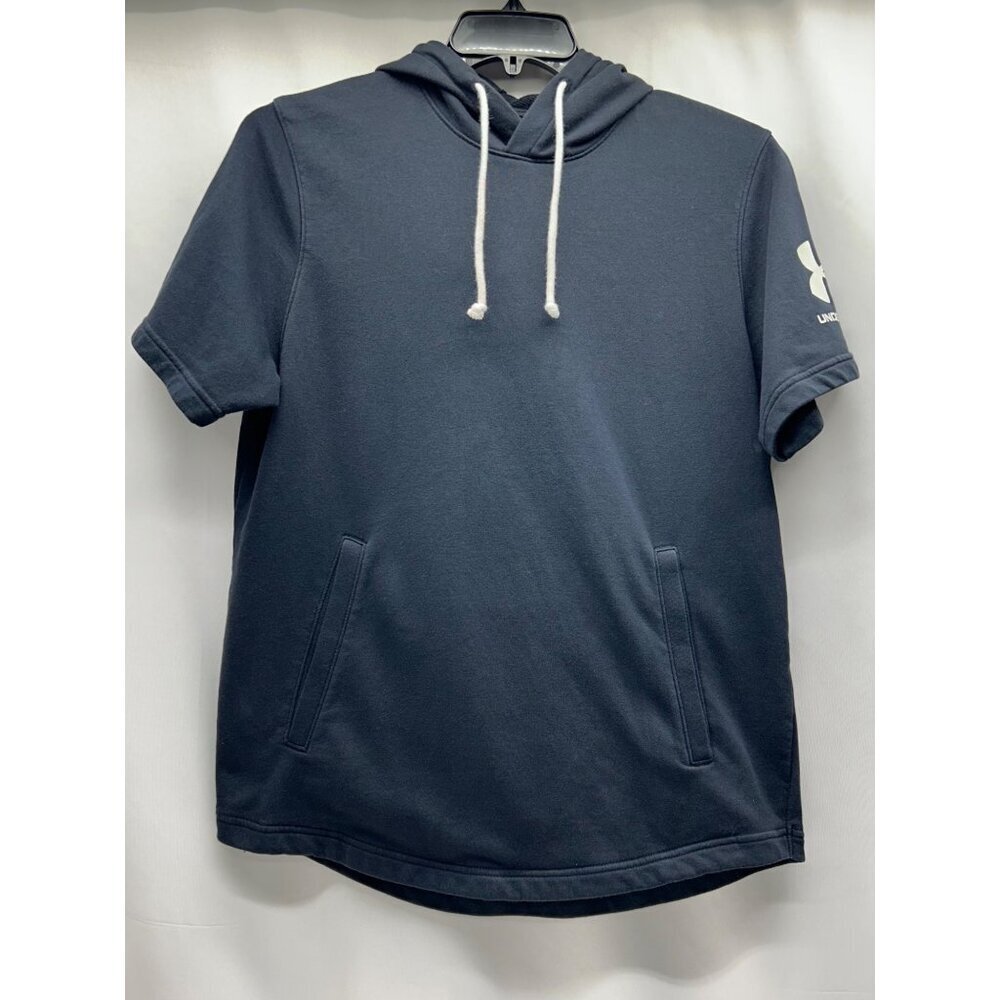 Under Armour Men's Short-Sleeve Hoodie Navy Blue Loose Fit Size M Cotton Blend